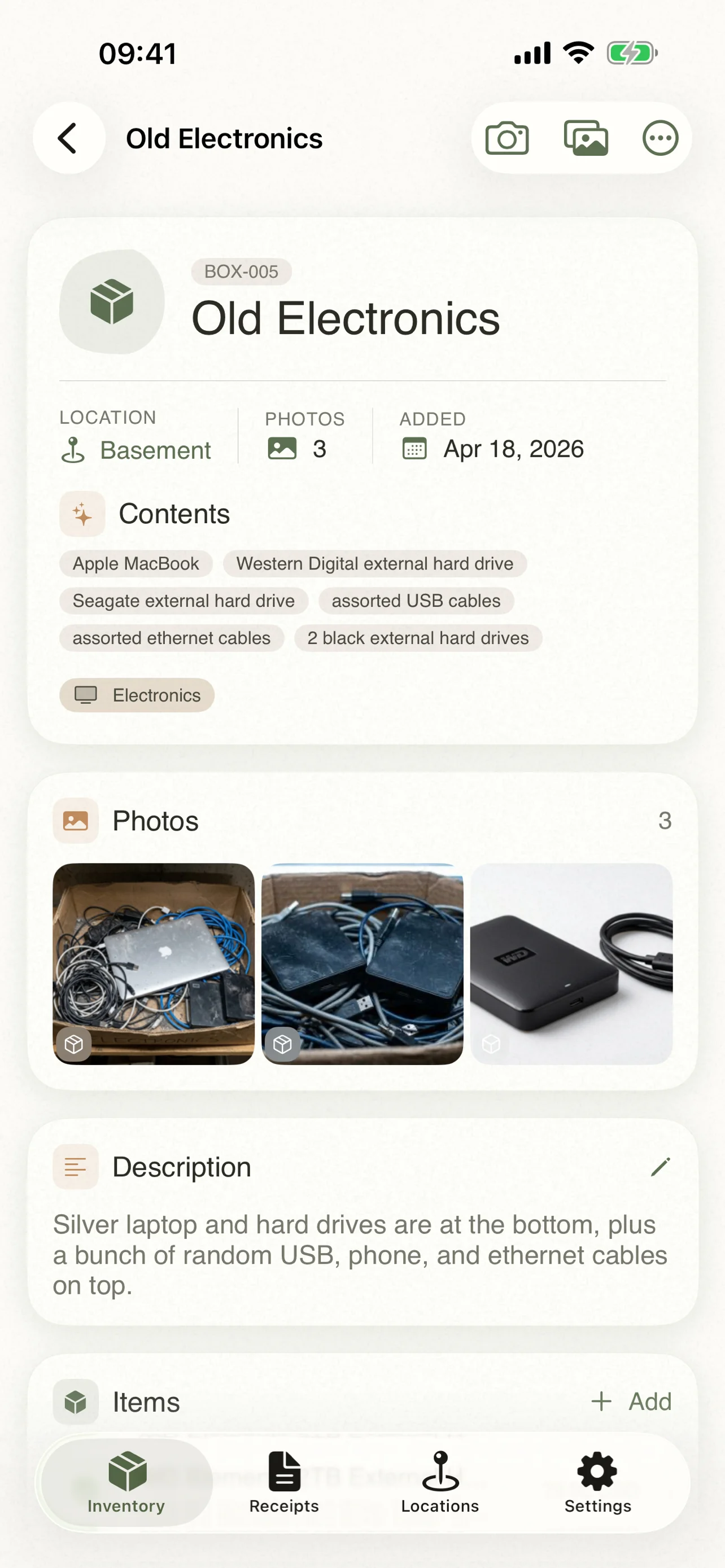Item Buddy identifying contents in a box